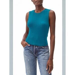 Michael Stars OS Bright Teal Ribbed Crop Tank Eco 2x1 Made USA NWT